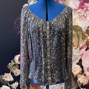 Fifteen-Twenty Sheer Leopard Top with beaded detail